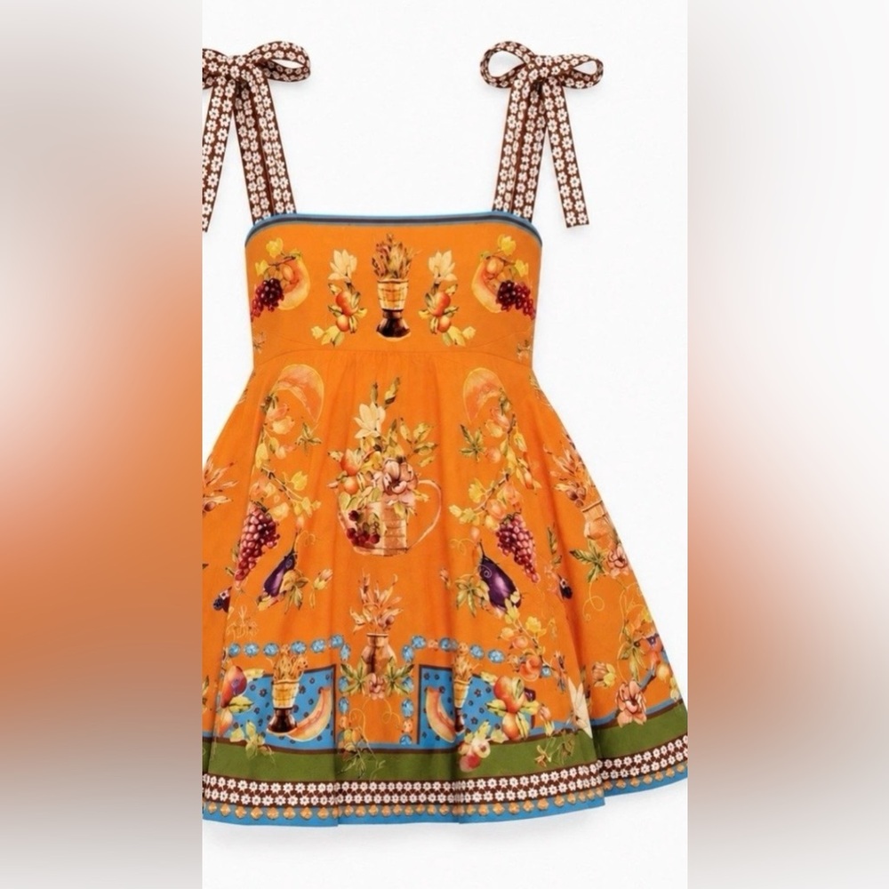 Caroline Constas Orange  Sundress with Tie Straps
